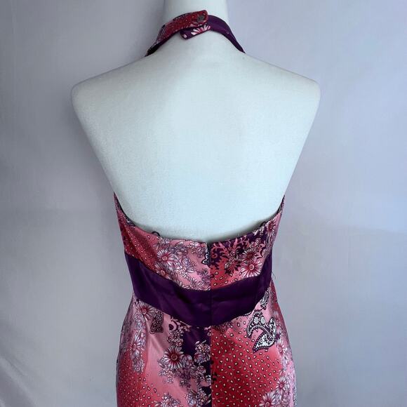 Muse Y2K Halter 100% Silk Coral Pink Purple Paisley Cocktail Preppy Dress 8 - Picture 7 of 9